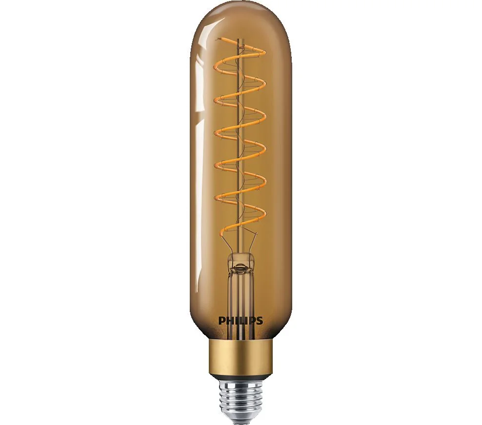 Bec LED vintage (decorativ) Philips Classic Gold Giant T65, EyeComfort, E27, 7W (40W), 470 lm, lumina calda (1800K), dimabil, cu filament, 27.3x6.6cm Philips