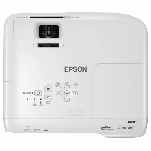 Proiector Epson EB-992F, 3LCD, 4000 lumeni, FHD 1920*1080, 16:9, 16.000:1, lampa 6.500 ore/ 17.000 ore Ecomode, zoom 1.6, dimensiune maxima imagine 300", USB 2.0 Type A, USB 2.0 Type B, RS-232C, Ethernet interface (100 Base-TX / 10 Base-T), 2* VGA, 2*