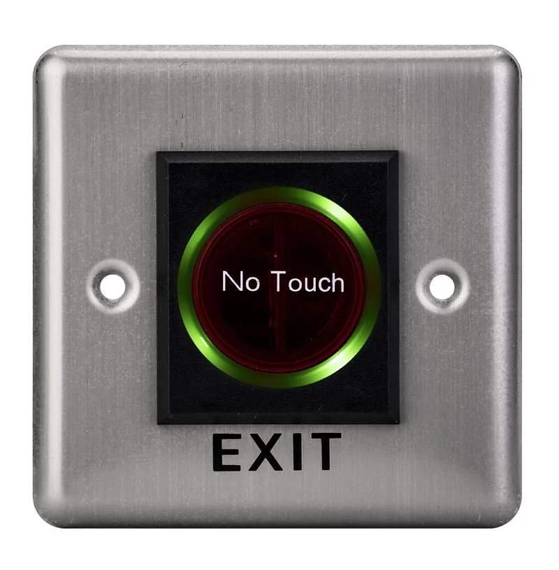 Buton de iesire cu infrarosu, incastrabil, ND-EB15-2;Iesire contact:NO/NC; Icon: No Touch; LED stare Bi-color: albastru- verde; Distanta actionare: 5-15cm; Dimensiuni: (L x W x H)86 x 86 x 25mm;