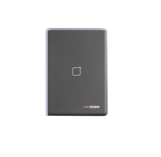 Cititor de card Hikvision DS-K1108AM, Pro series, citeste carduri Mifare 13.56 MHz, distanta de citire: ⤠50 mm, comunicare: RS-485, Wiegand (W26, W34) protocol si OSDP protocol, indicator LED de stare si alimentare, tamper, buzzer, alimentare: 12 VDC,