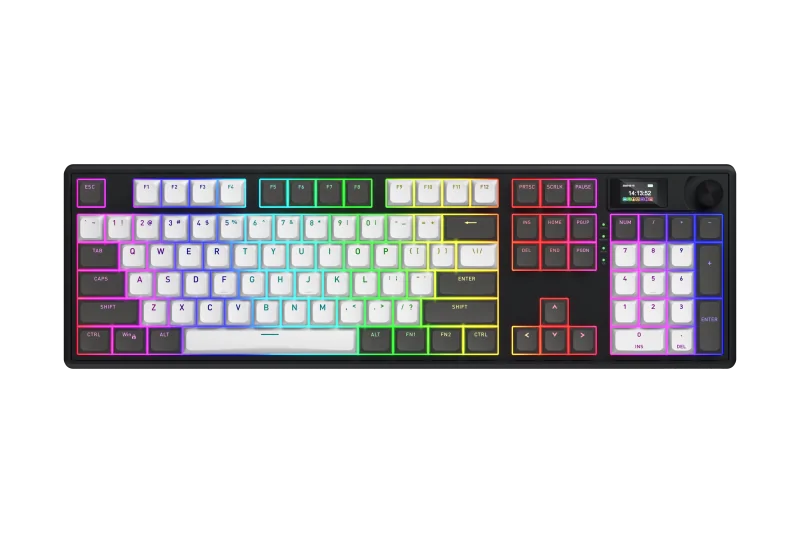 Tastatura wireless Hator Skyfall 100 Pro, interfata 2.4GHz, BT5.3, USB, polling rate 1000Hz, capacitate baterie 8000mAh, switch HATOR Aurum Vanila Silent linear, material tasta OMA, buton de control multimedia, sistem de anulare a zgomotului integrat,
