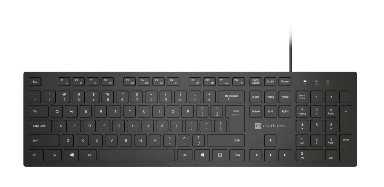 Tastatura Natec Herring Slim, membrana, lungime cablu 150cm, 105 taste, layout ANSI-ISO, negru