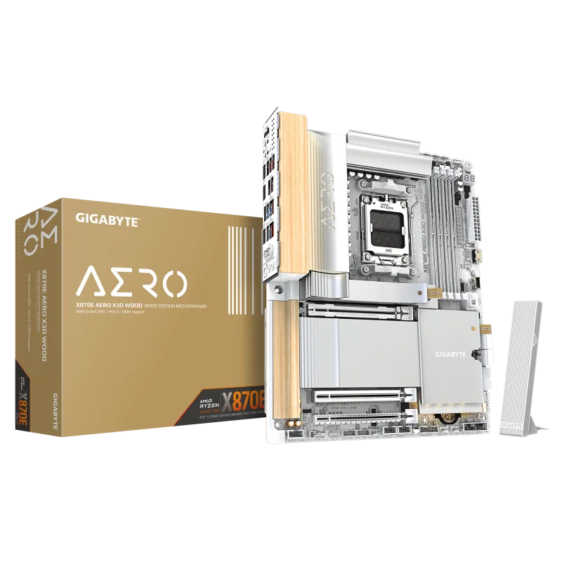 GIGABYTE X870E AERO X3D WOOD. Processor manufacturer: AMD, Processor socket: Socket AM5, Compatible processor series: AMD Ryzen 7000  Series, AMD Ryzen 8000 Series, AMD Ryzen 9000 Series. Supported memory types: DDR5-SDRAM, Maximum internal memory: 256