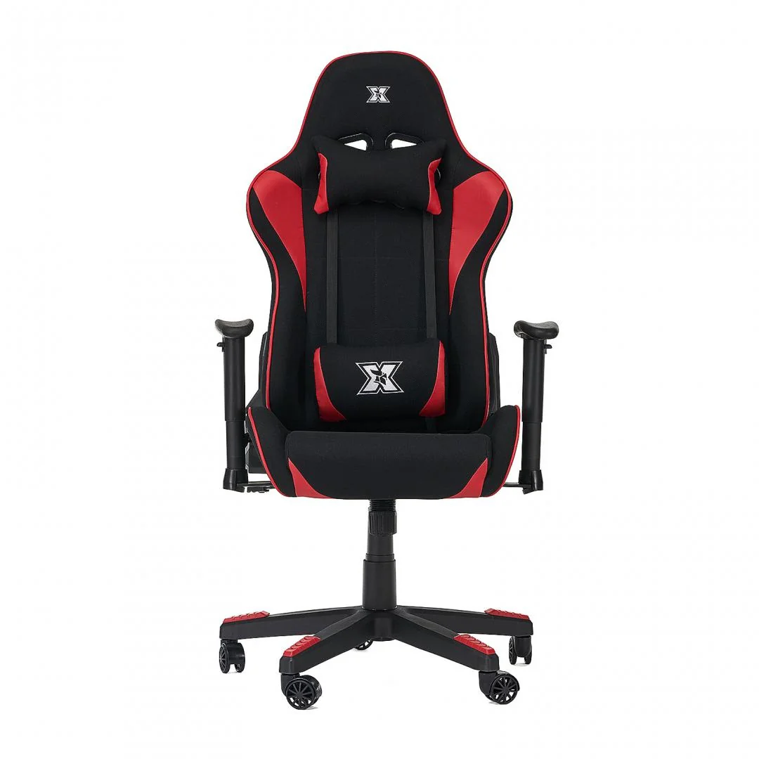 Scaun gaming X by Serioux, Torin, ajustabil, material textil, piston pe gaz, manere reglabile, baza stea cu 5 picioare, greutate maxima admisa 150Kg, perne detasabile, negru si rosu