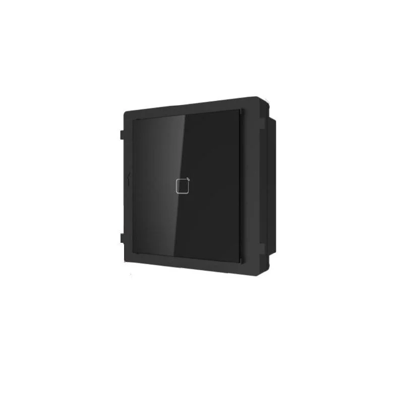 Modul cititor de card EM pentru videointerfon modular Hikvision DS-KD-E;deschidere usi cu card acces EM 125 KHz (cardurile nu sunt i ncluse);iluminare pe timp de noapte; protectie IP 65; Dimensiuni: 98.5 mm Ć 100mm Ć 33.7 mm; Temperatura de functionare: