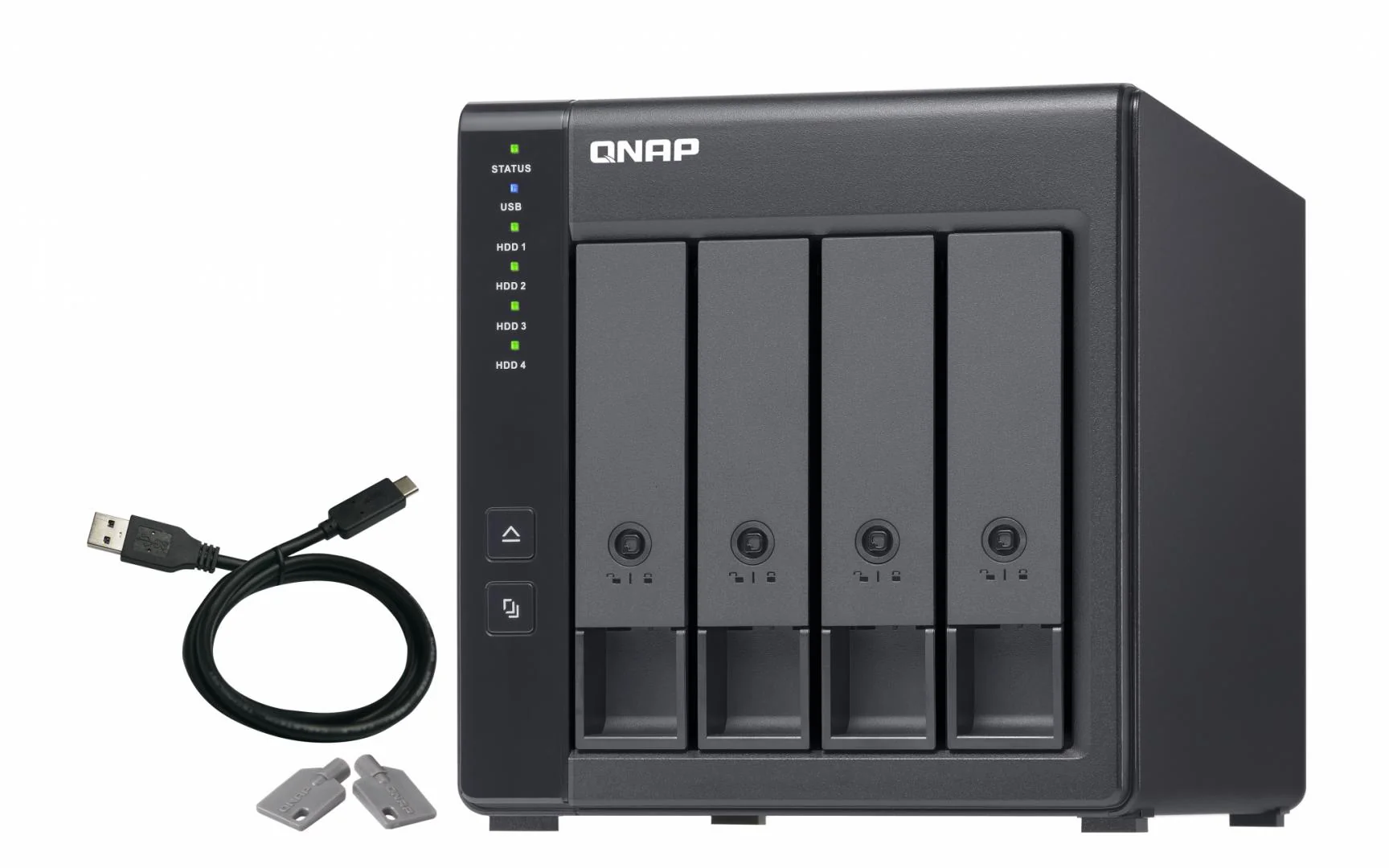 Extensie USB QNAP TR-004 4-Bay, 2.5/3.5 SATA 3Gbps HDD (compatibile cu SATA 6Gbs/, 3Gb/s, neincluse), 1xUSB3.0 (type-c), tower, PSU adaptor 65W, garantie 2 ani QNAP