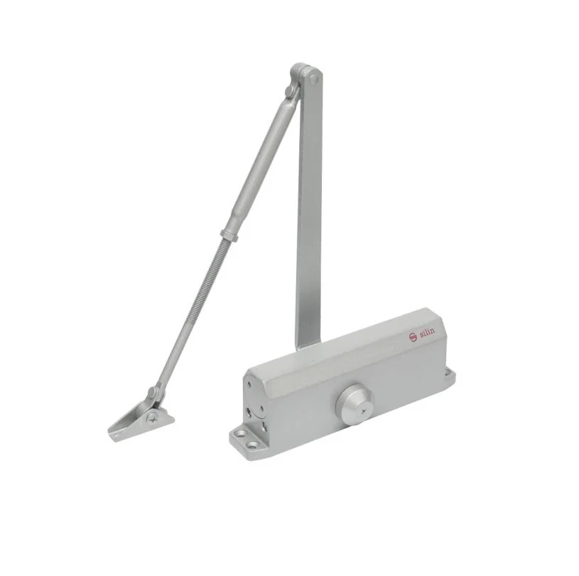 Amortizor hidraulic cu brat SA-5044AW-sv, argintiu; Pentru: usi cu greutatea de 60-85 kg; latime usa ā¤1050mm; Ulei hidraulic termostabil; Viteza de inchidere reglabila; Montare universala: stanga sau dreapta; Culoare: argintiu; Deschidere usa la 180°;