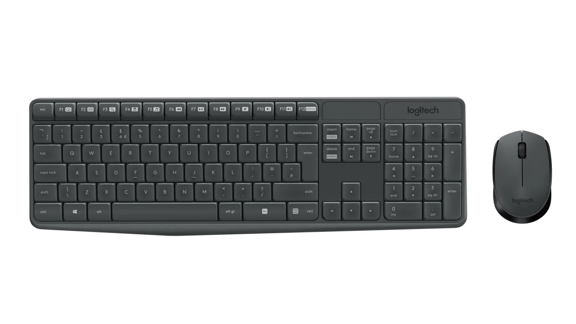 Kit Tastatura + mouse wireless Logitech MK235, interfata USB, distanta de operare pana la 10m, 100 taste, rezolutie mosue 1000 DPI, gri Logitech