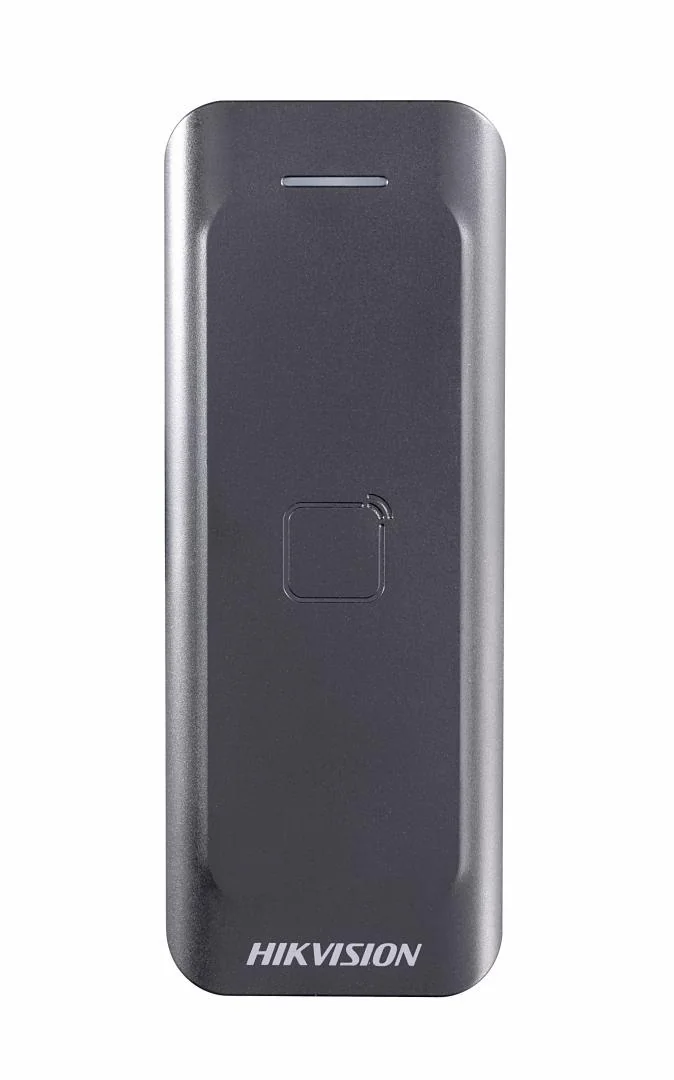 Card reader Hikvision, DS-K1802E; Reads EM card; Card Reading Frequency: 125KHz; Processor: 32-bit; Reading Range: ≤50mm (≤1.97"); Supports Wiegand(W27/W35) protocol, Dust-proof, IP 65.