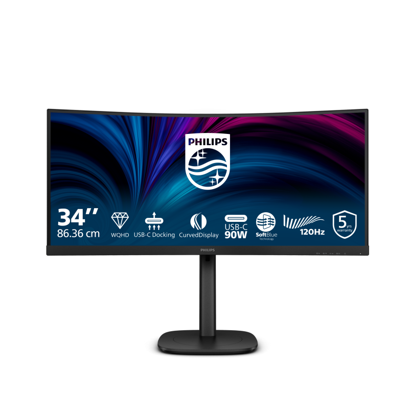 Monitor Philips 34" 34B2U3600C/00, Curvature: 1500R, Diagonal (inch): 34, Diagonal (cm): 86, Aspect ratio: 21:9, Panel: LCD V