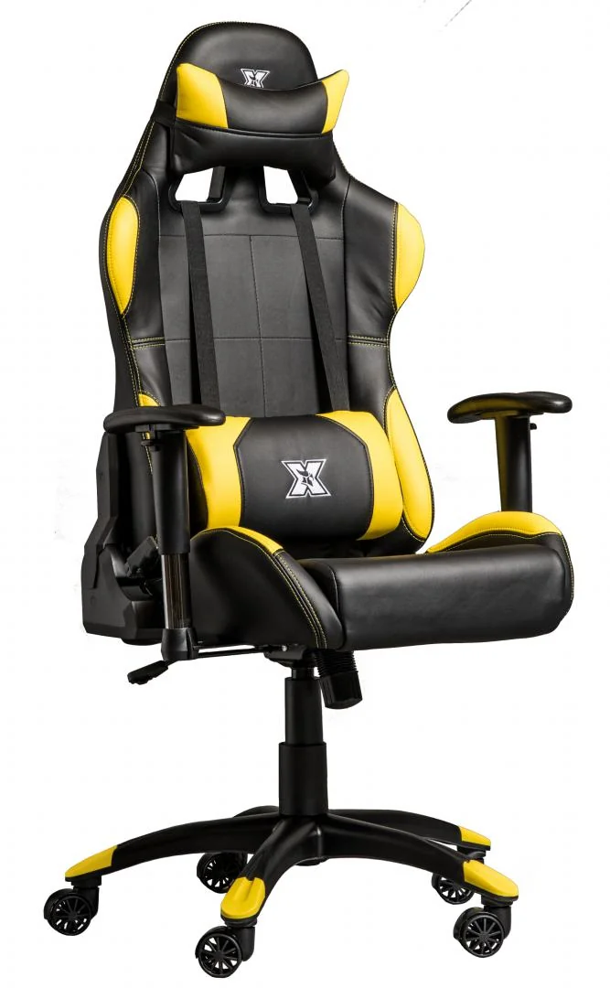 Scaun gaming X by Serioux, Torin, ajustabil, piele sintetica, piston pe gaz, manere reglabile, baza stea cu 5 picioare, greutate maxima admisa 150Kg, perne detasabile, negru si galben