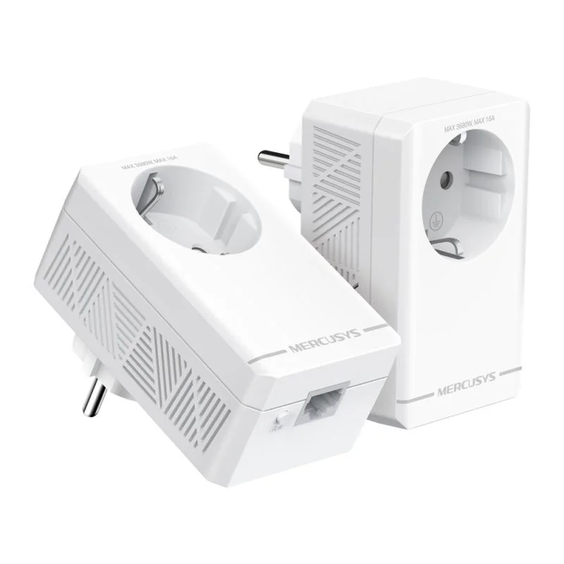 AV1000 Gigabit Passthrough Powerline Starter Kit KIT: 2× MP500P SPEED: 1000 Mbps Powerline SPEC: 1× Gigabit Port, Wall Plugged, HomePlug AV2, Extra Power Socket FEATURE: Plug and Play, Power Saving, Pair for More Security