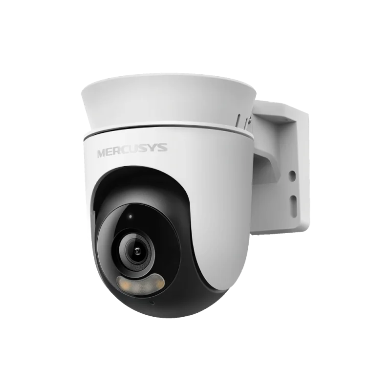 Outdoor Pan/Tilt Security Wi-Fi Camera SPEC: High-Definition Video (1080P), Pan and Tilt (360° Horizontal), Built-in microphone and speaker, 850nm IR LED and Color Night Vision, 2.4GHz Wi-Fi FEATURE: MERCUSYS APP, Pan/Tilt, Smart Detection and