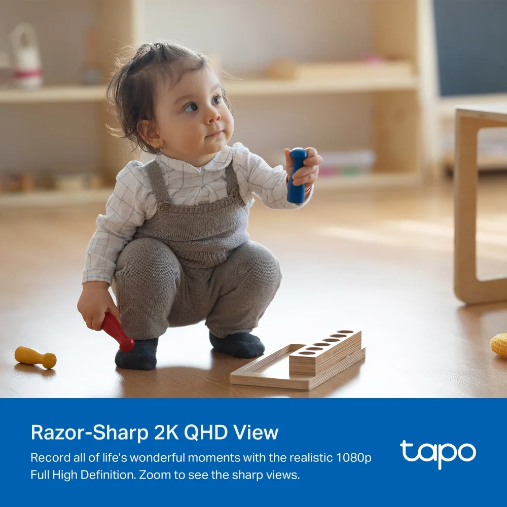 Pan/Tilt AI Home Security Wi-Fi Camera - TAPO C222 V2 SPEC: 2K QHD (2560x1440), 2.4 GHz, Horizontal 360º, 1 × Ethernet Port FEATURE: Pan/Tilt, Smart AI Detection and Notifications (motion, people, pets, cars, baby crying, abnormal sound), Motion