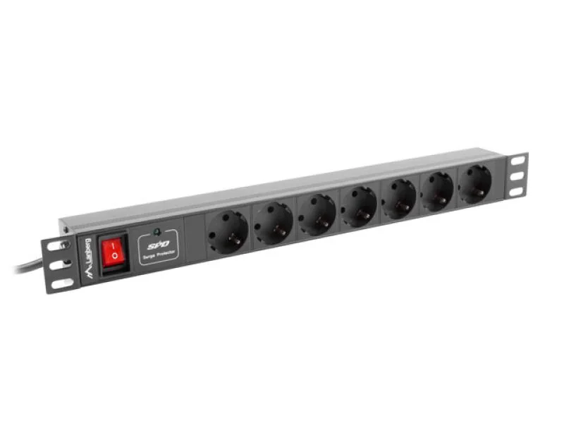 Unitate distributie alimentare PDU 19", 1U, 16A, 7 prize , negru Lanberg
