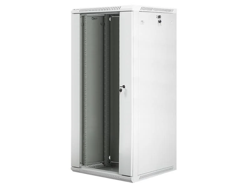 Dulap rack 19" perete 27U / 600x600 (flat pack) cu ușă din sticlă, gri V2 Lanberg