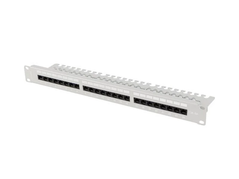 Patch panel 24 porturi 1U 19" Cat.6A UTP cu organizator cabluri, gri Lanberg