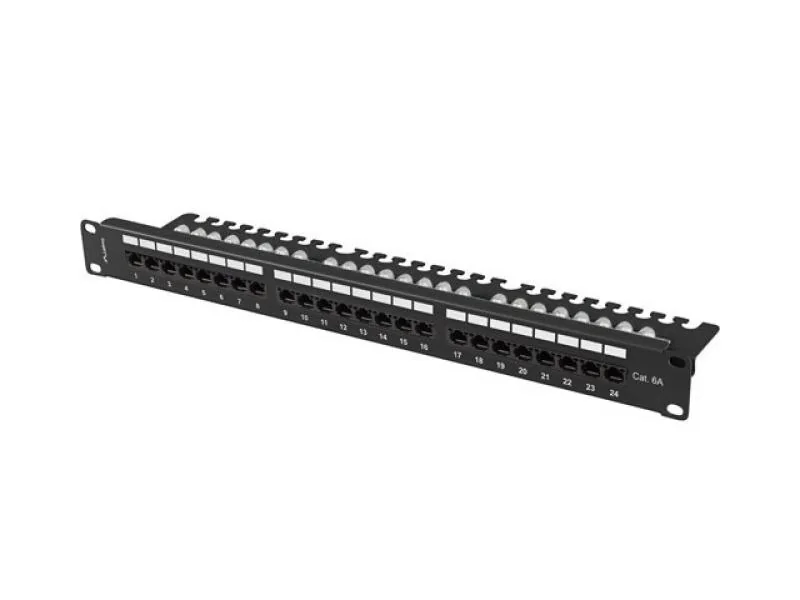 Patch panel 24 porturi 1U 19" Cat.6A UTP cu organizator cabluri, negru Lanberg