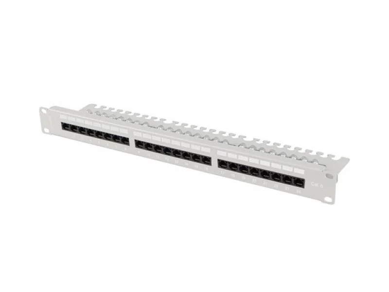 Patch panel 24 porturi 1U 19" Cat.6 UTP cu organizator cabluri, gri Lanberg