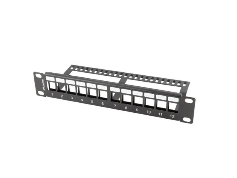 Patch panel gol 12 porturi 1U cu organizator pentru module Keystone, negru Lanberg