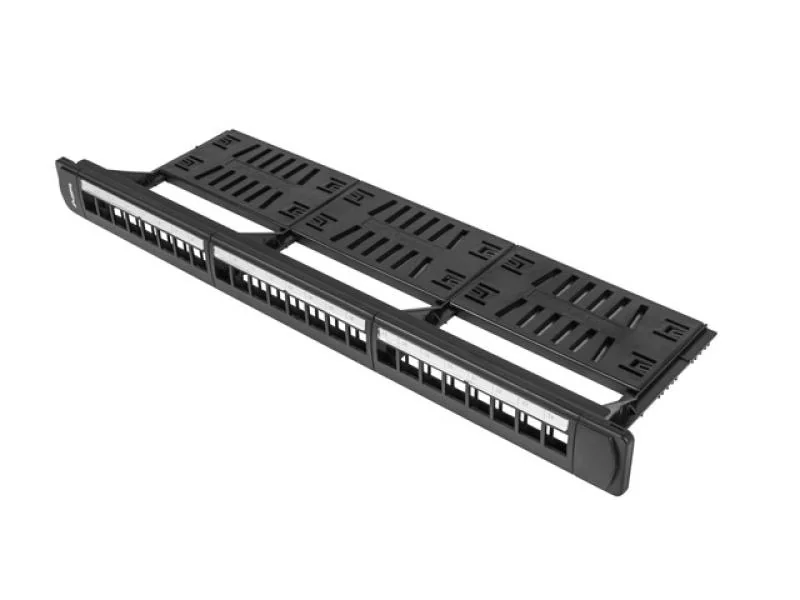 Patch panel gol 24 porturi 1U cu organizator pentru module Keystone, negru Lanberg