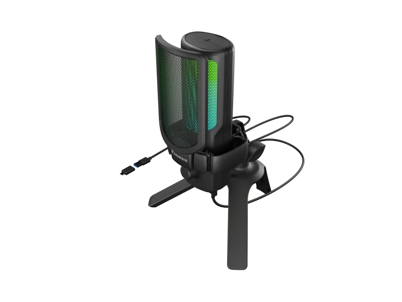 Microfon Genesis Radium 250, tip Condenser, model cardioid, suport fix, conectivitate USB-C, raspuns in frecventa 50 - 16.000 Hz, sensibilitate 40 dB, lungime cablu 200 cm, negru