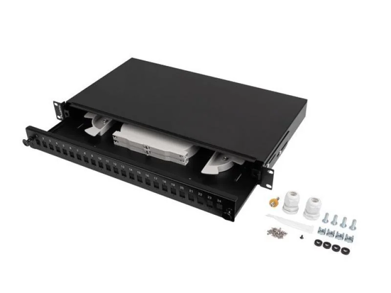 Patch panel fibră rack 19" 1U 24x SC simplex / 24x LC duplex, negru + accesorii Lanberg