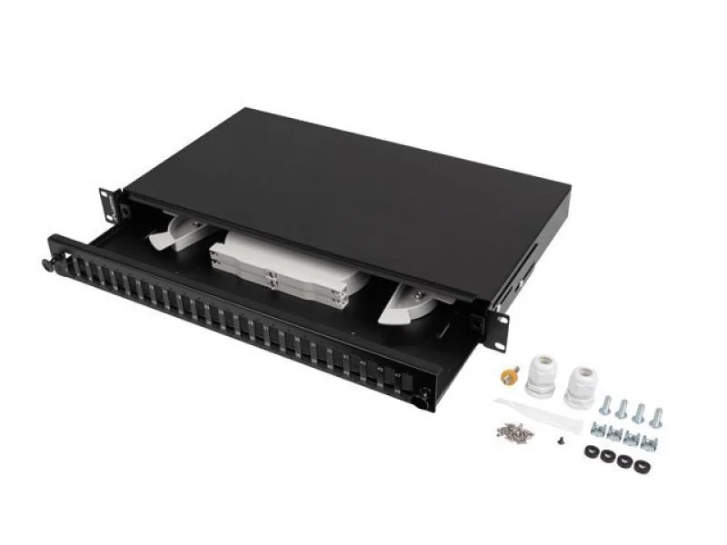 Patch panel fibră rack 19" 1U 24x SC duplex / 24x LC quad, negru + accesorii Lanberg