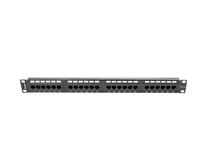 Patch panel 24 porturi 1U 19" Cat.5e UTP negru Lanberg