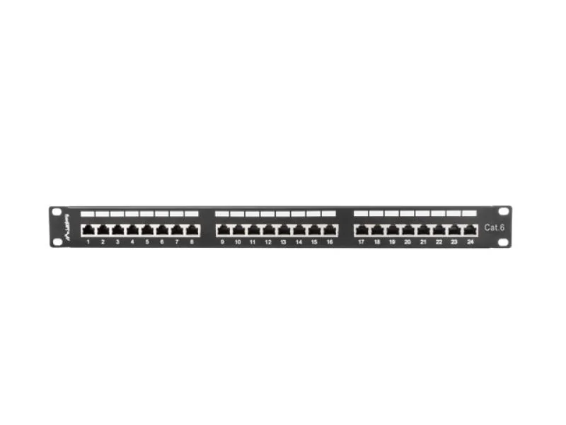 Patch panel 24 porturi 1U 19" Cat.6 FTP cu organizator cabluri, ecranat, negru Lanberg