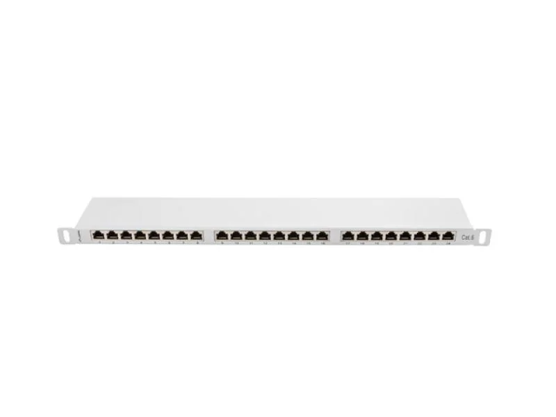 Patch panel 24 porturi 0,5U 19" Cat.6 FTP cu organizator cabluri, ecranat, gri Lanberg