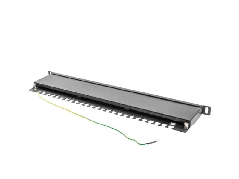Patch panel 24 porturi 0,5U 19" Cat.5e FTP cu organizator cabluri, ecranat, negru Lanberg