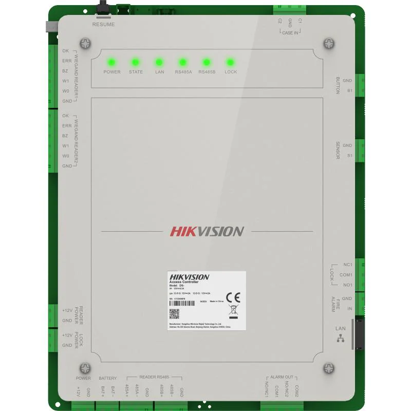 Centrala control acces Pro Series Hikvision DS-K2621X(P) pentru 1 usa, bidirectional (2 citittoare); Intrari: 2 alarm input, , Door Contact x 1, Tamper x 1; Iesiri: Alarm x 2, alimentare: 12 ± 15% VDC, temperatura de functionare: -10 °C to 55 °C.