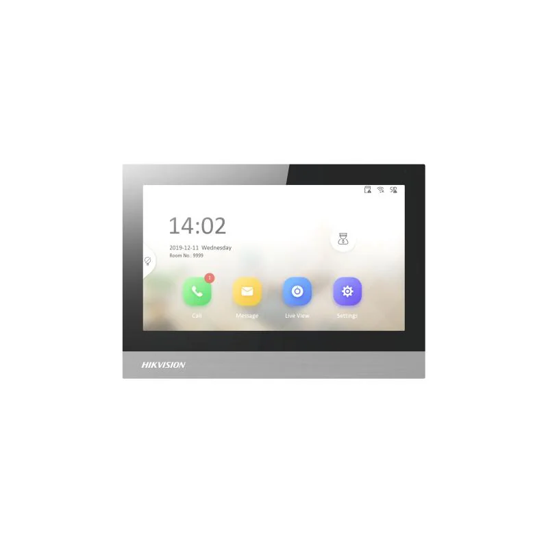 Monitor videointerfon WIFI 7" Hikvision DS-KH8350-WTE1/EU; ecran colorful TFT 7", rezolutie ecran 1024 × 600; Conectivitate: Retea wireless: Wi-Fi 802.11b/g/n; 1 RJ-45 10/100Mbps self-adaptive; TCP/IP, SIP, RTSP; microfon incorporat; 8x intrare alarma;
