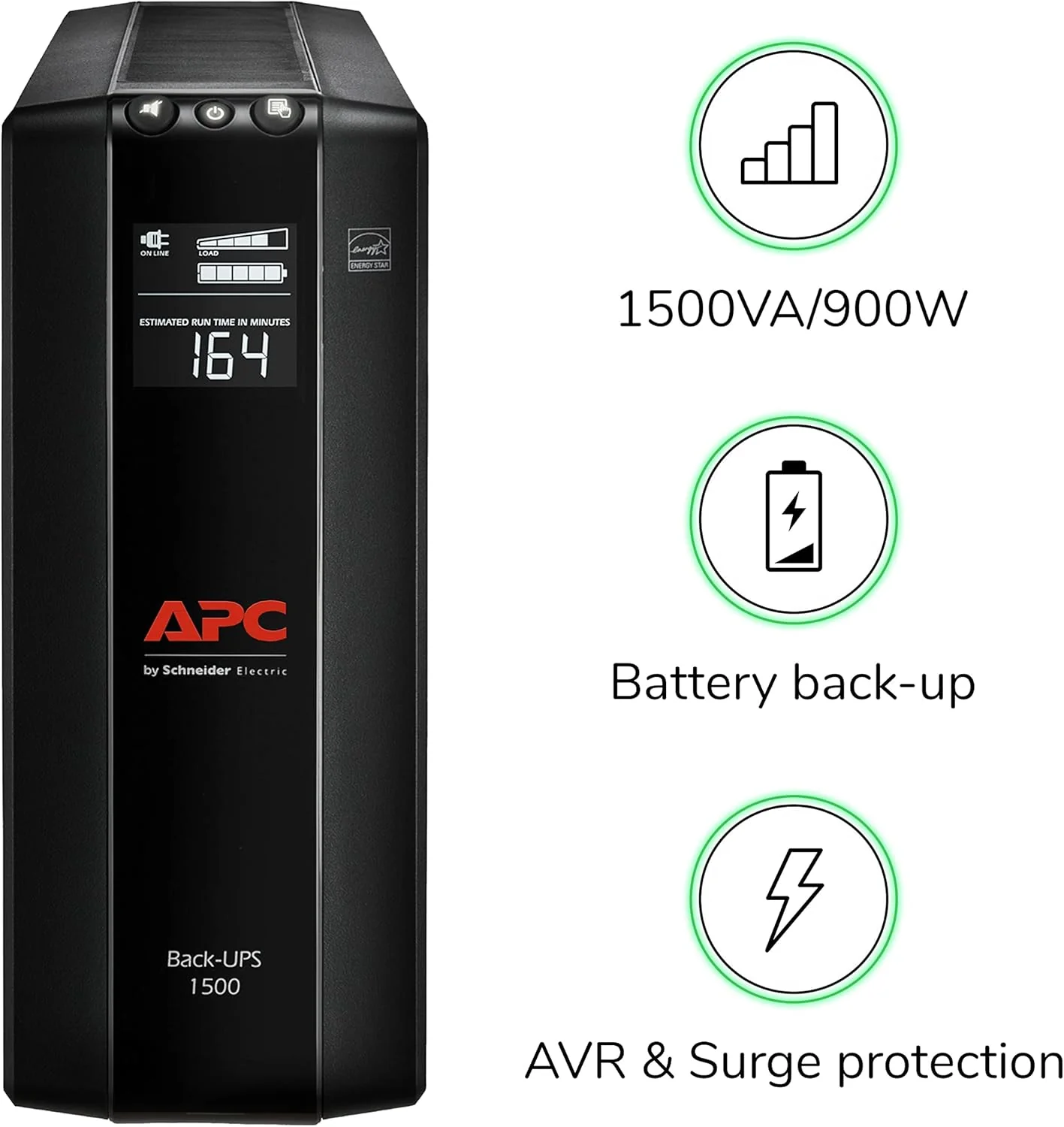 GEMBIRD UPS with AVR Intelligent surge-overload- and short-circuit protection Audible and visual alarms LCD status display