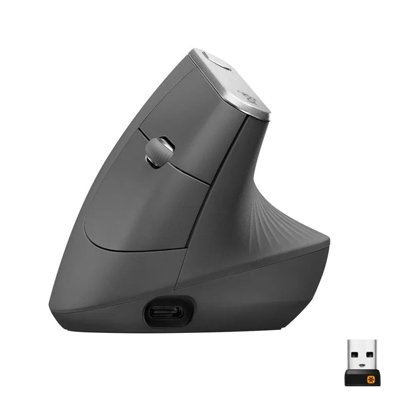MX Vertical Vertical mouse ergonomic optical 6 buttons wireless wired Bluetooth 2.4 GHz USB wireless receiver graphite Logitech