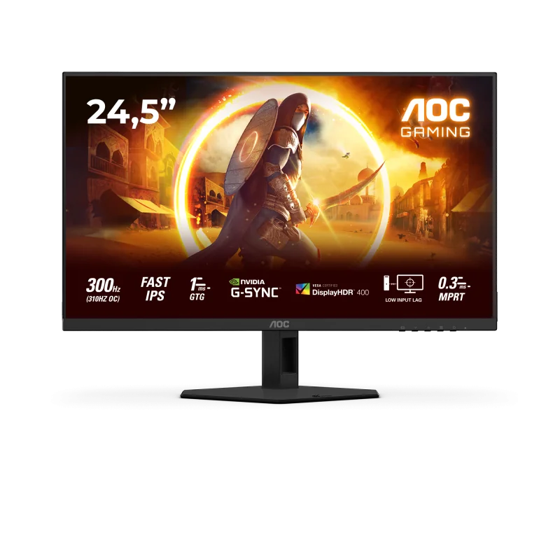 Monitor AOC 24.5" 25G4SRE, Diagonal (inch): 24.5, Diagonal (cm): 62, Aspect ratio: 16:9, Panel: Fast IPS, Resolution: 1920x1080, Refresh Rate: 300Hz, Response time GtG: 1ms, Response time MPRT: 0.3ms, Brightness (max): 400 cd/m², Contrast (static) :