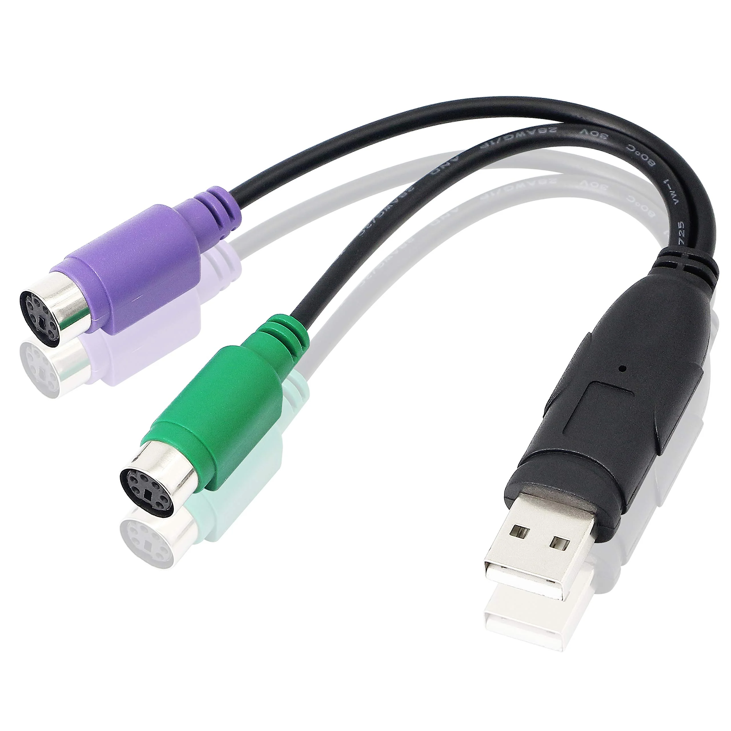 GEMBIRD UAPS12-BK USB to 2 ports PS/2 converter USB A plug/2 x MDIN 6F 30cm cable black
