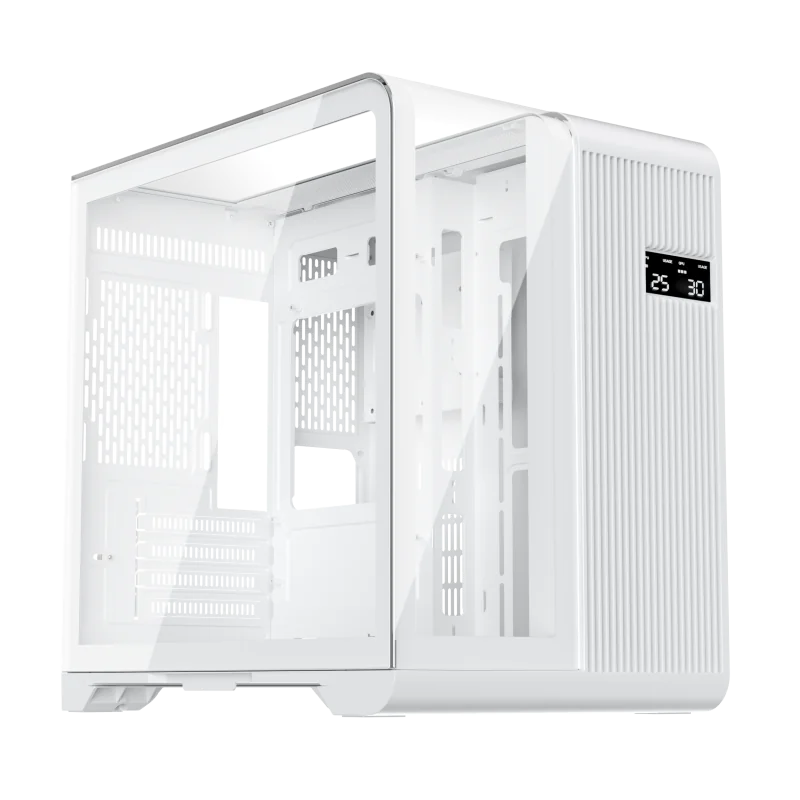 Carcasa 1stPLAYER Gaming RT5-wh, afisaj digital, 3 ventilatoare aRGB infinity efect, telecomanda, Micro-ATX, alb