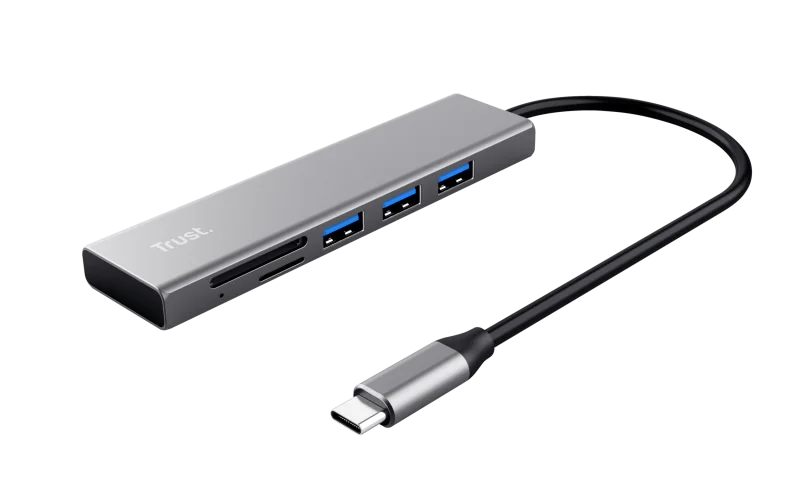 Hub Trust Halyx Cardreader, 3 porturi USB 3.2, gri