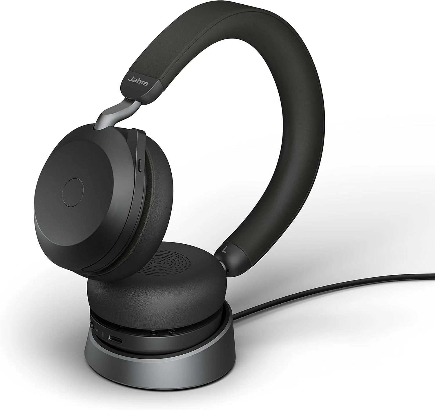Evolve2 75 Headset on-ear Bluetooth wireless active noise cancelling USB-C noise isolating black with charging stand MS Te Jabra