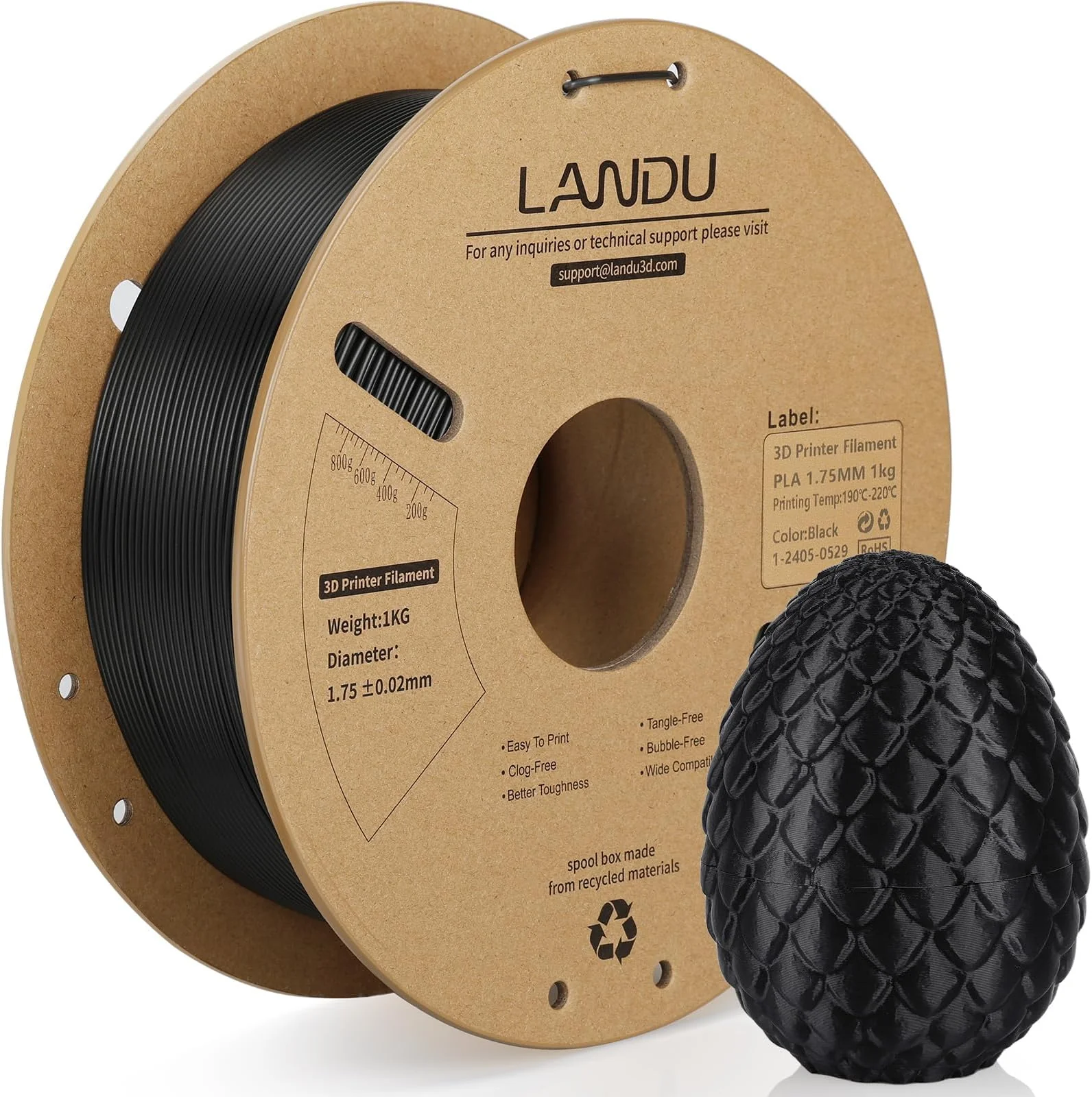 GEMBIRD Filament PLA black 1.75 mm 200g GEMMA printer spool