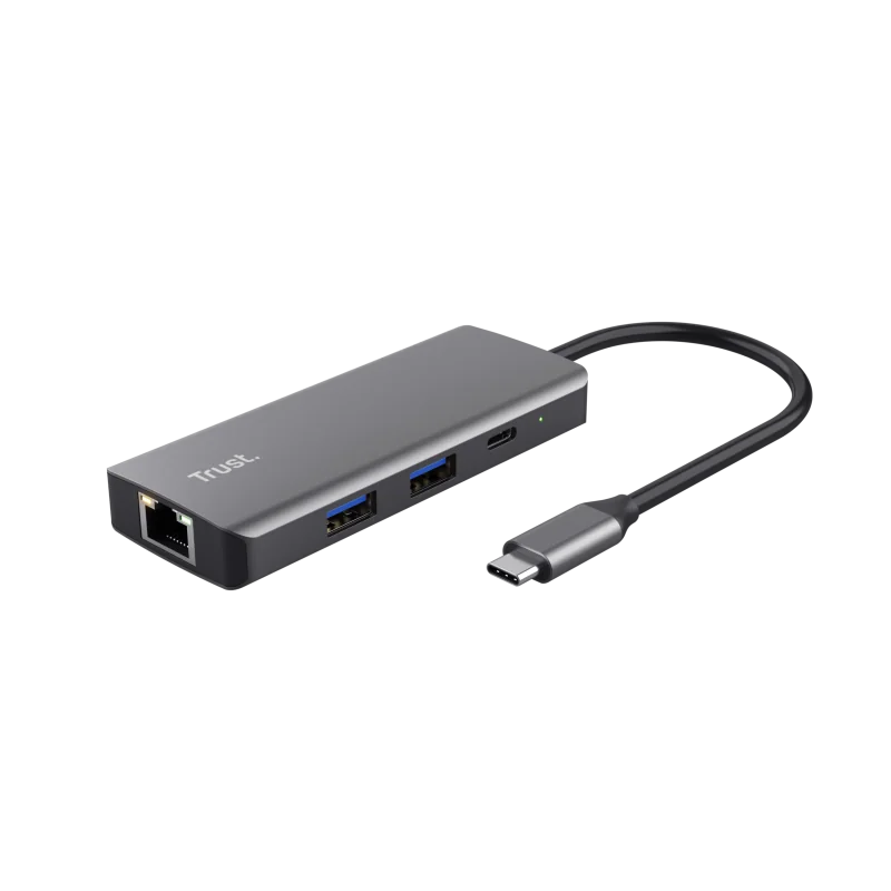 Adaptor Trust Dalyx 6-1, 4 porturi USB, material rABS (ABS Copolymer) 98%, HDMI V 2.0 (3840*2160@60Hz, 1080P@120HZ, Giga Lan (1Gbps, gri