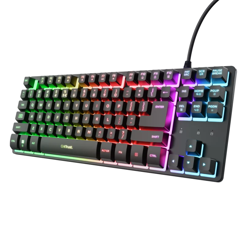 Tastatura Trust cu fir GXT833W Thado TKL, numar butoane 87, interfata USB 2.0, conector USB-A male, compatibila cu PS4, Xbox One, Nintendo Switch, PS5, negru