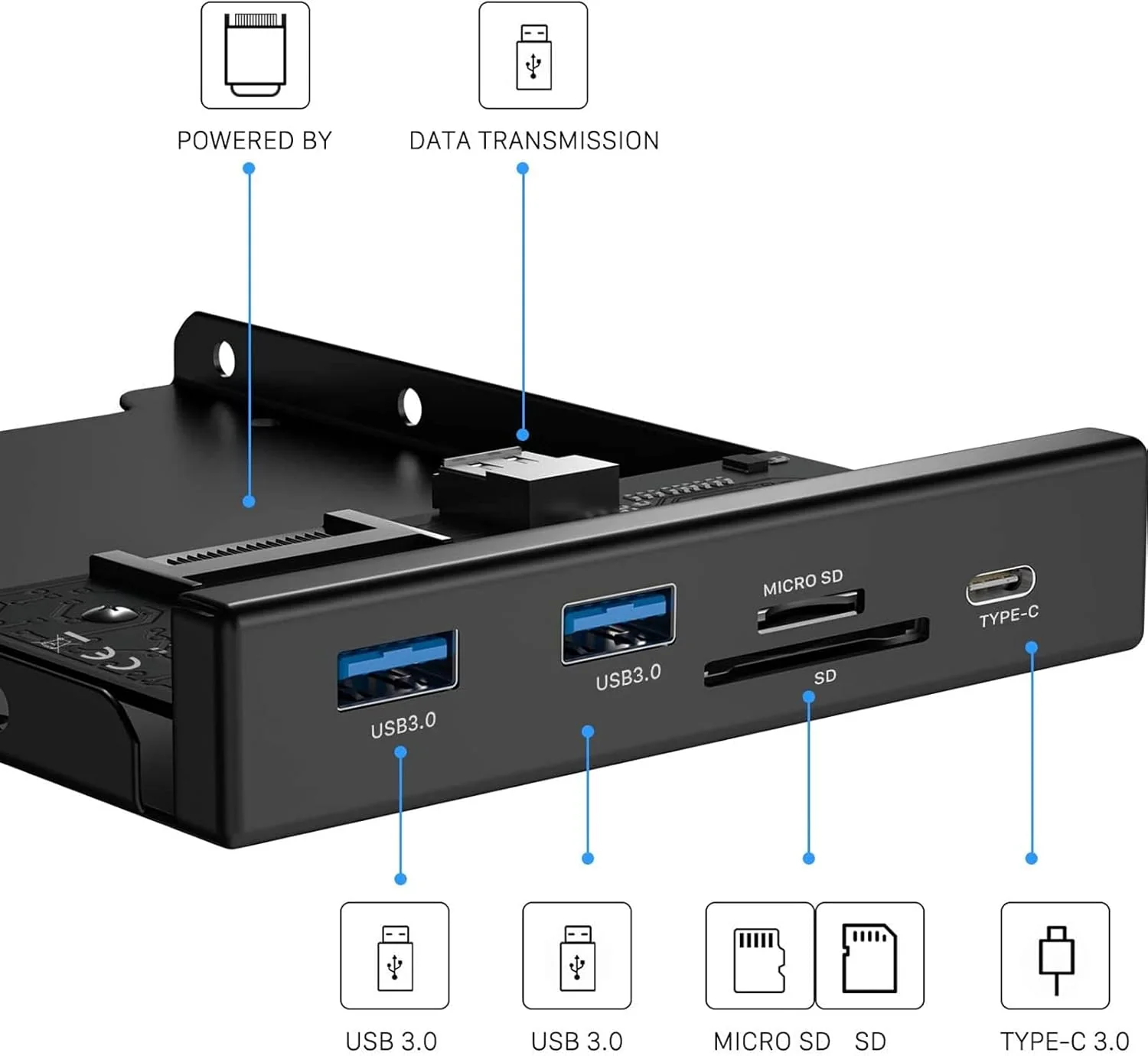 GEMBIRD Internal 3.5 front PC panel USB 3.1 Type-A + Type-C port black