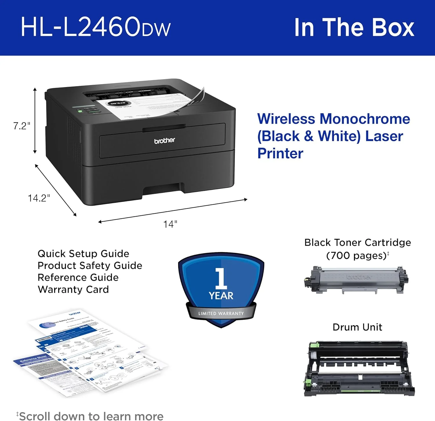 BROTHER HLL2460DNYJ1 Laser Printer A4 Monochrome 34ppm Duplex Network USB 2.0