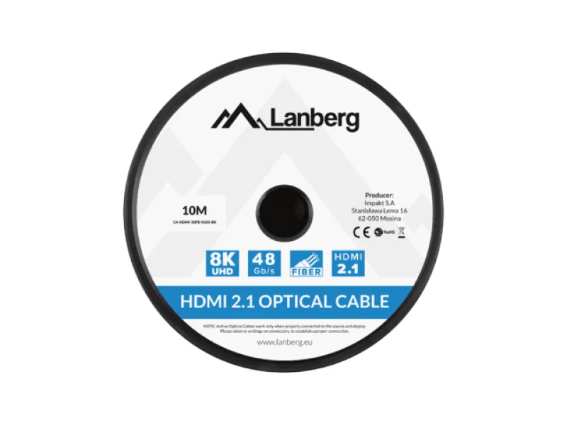 HDMI M/M V2.1 Cable 10M Optical Black AOC Lanberg