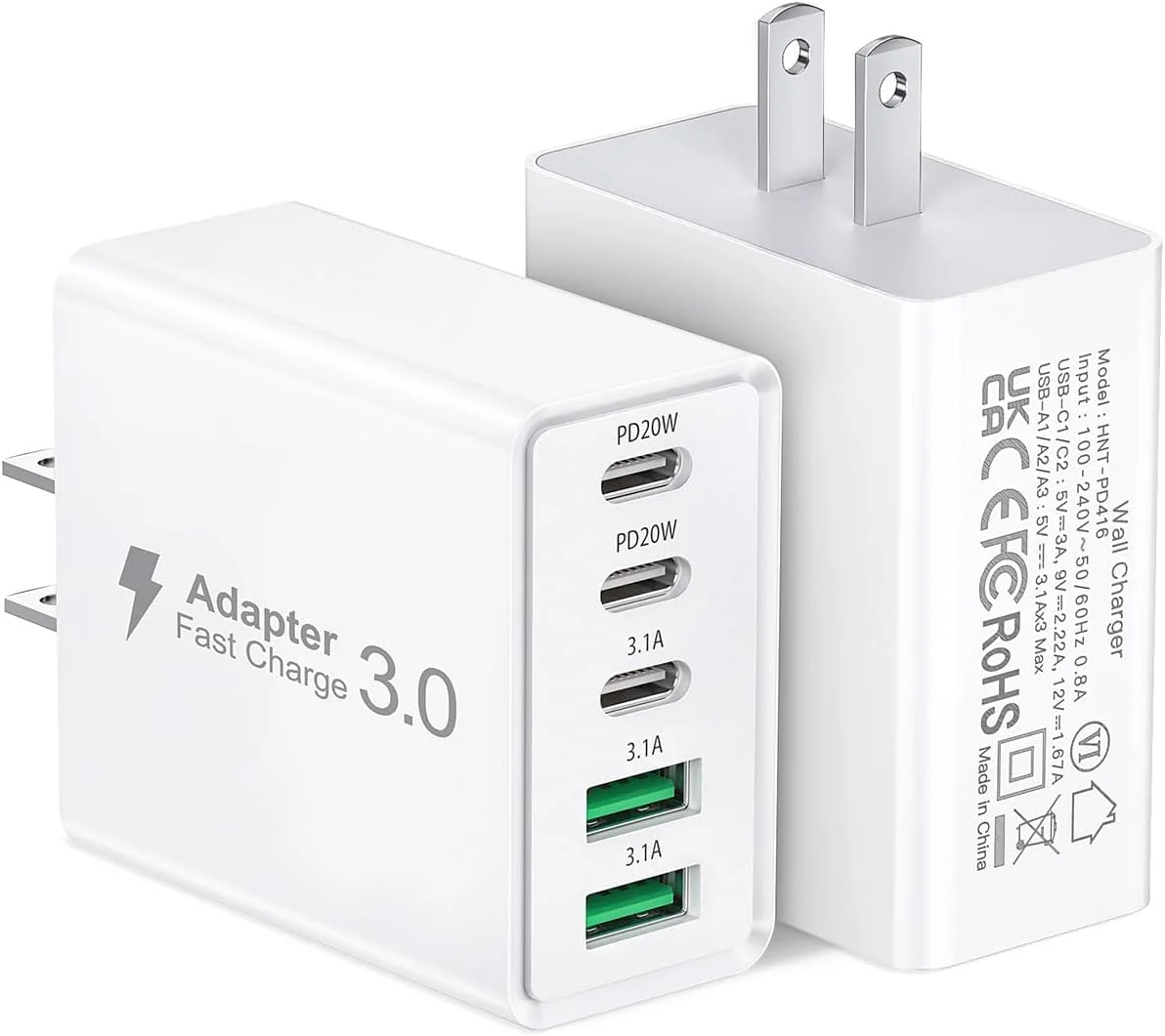 GEMBIRD 2-port 20W USB fast charger USB A + USB Type-C white
