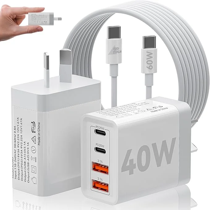 2-port 20W USB fast charger USB A + USB Type-C white Gembird