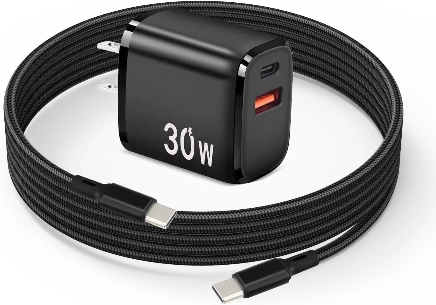 2-port 30W USB fast charger USB Type-C + USB-A LCD black Gembird